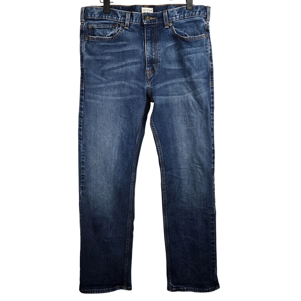 Dockers Straight Fit Denim Blue Jeans 34x30 Whiskered Men's‎ Medium Wash